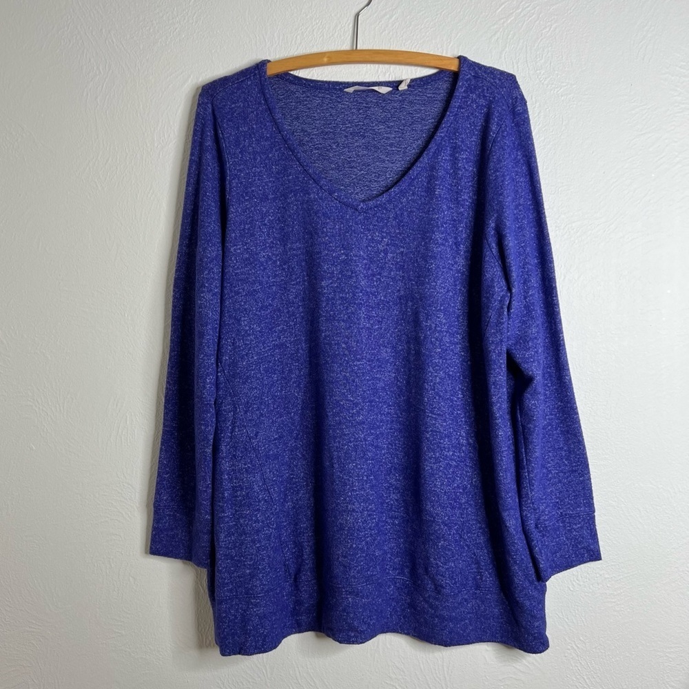 Soft Surroundings Blue Long Sleeve V-Neck Cozy Cabin Pullover Tunic Size XL